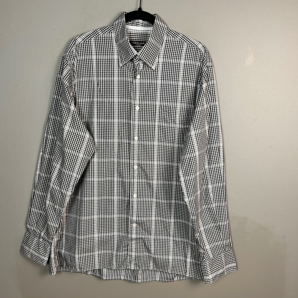 Canali‎ Shirt Men's XL Button Down Plaid Check Long Sleeve ITALY